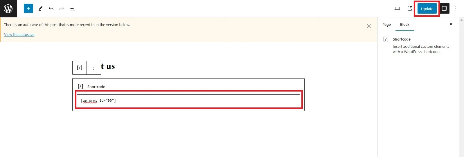 shortcode past in Contact form