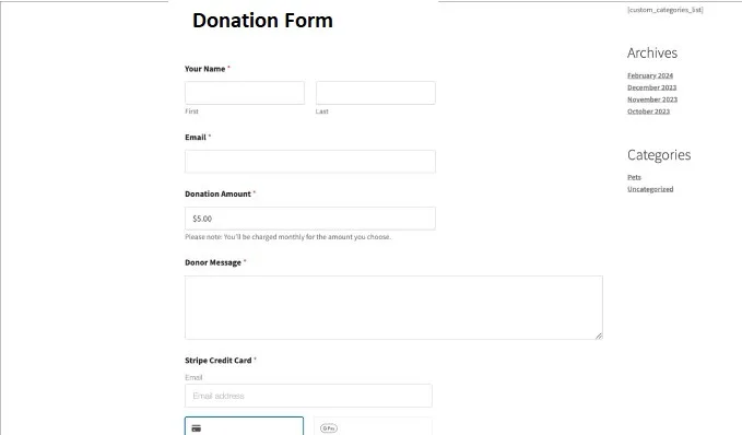 Donation Form Page