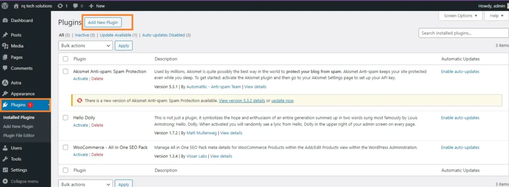 Add new plugin in WordPress