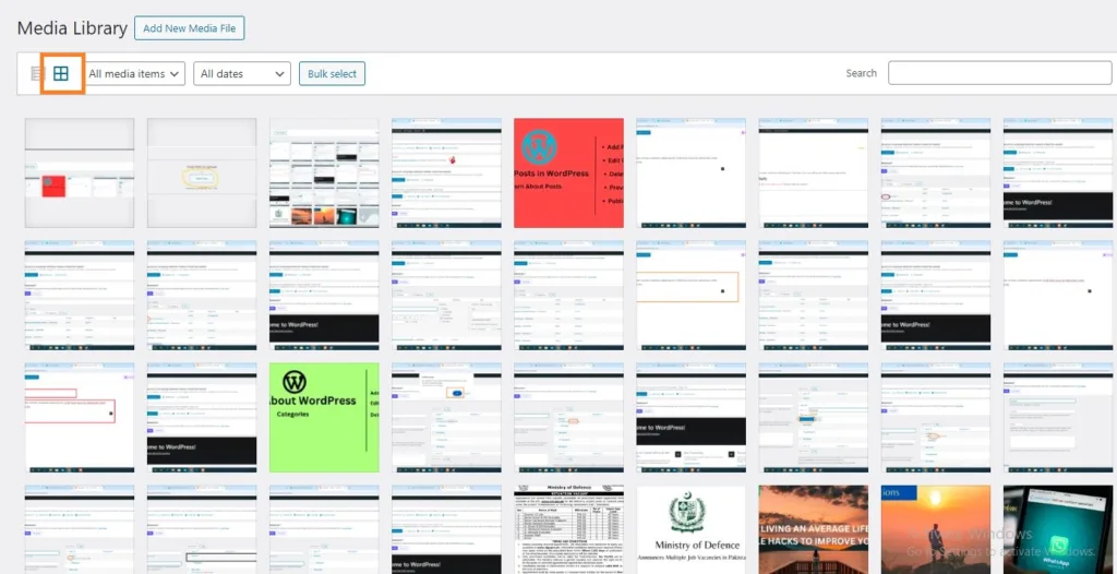 media Grid option in media library