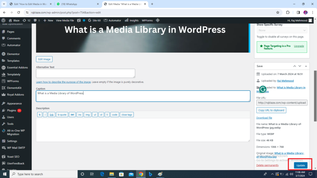 edit media library in WordPress