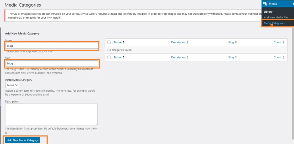 how to add Categories to image in wordpress